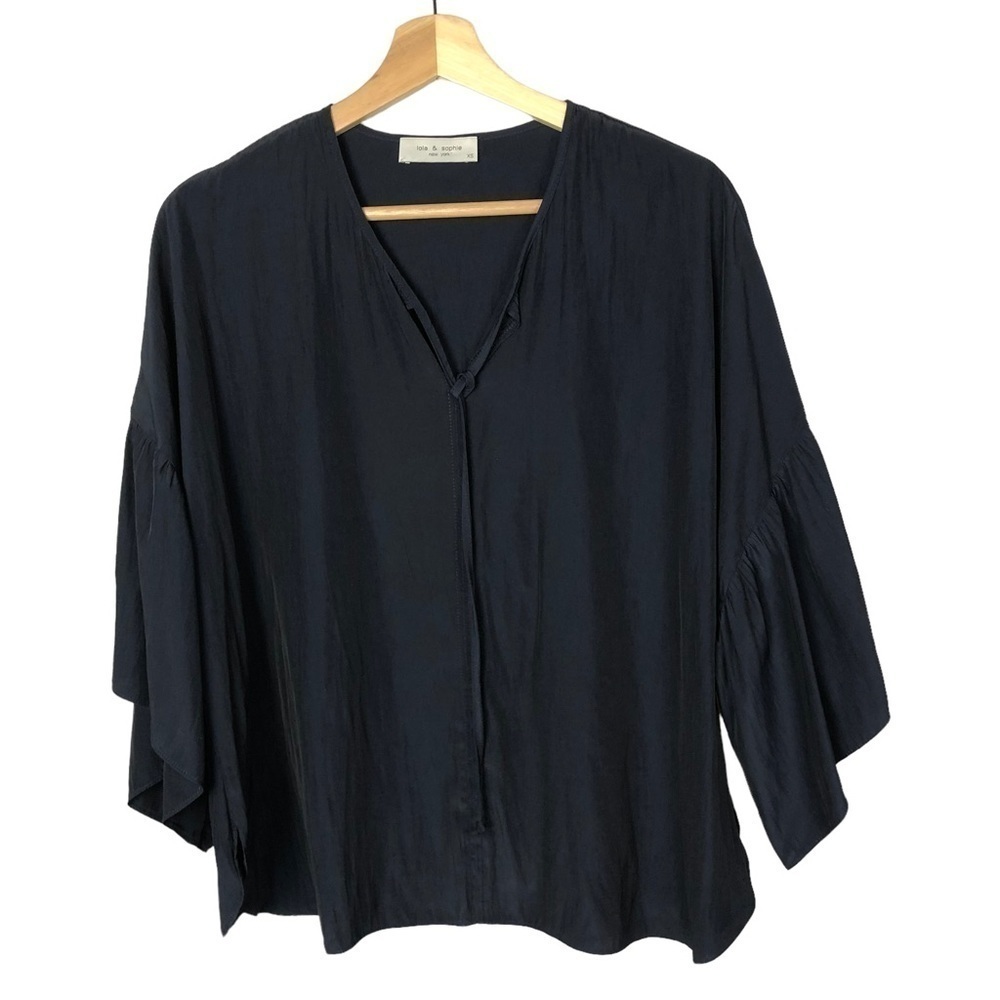Boutique‎ Lola & Sophie Navy Blue Flared Sleeve Blouse XS